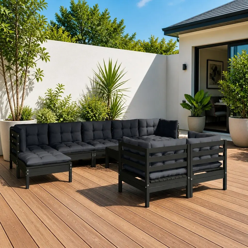 10-Piece Modular Patio Lounge Set in Black