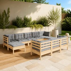 10 Piece Modular Garden Lounge Set with Grey Cushions