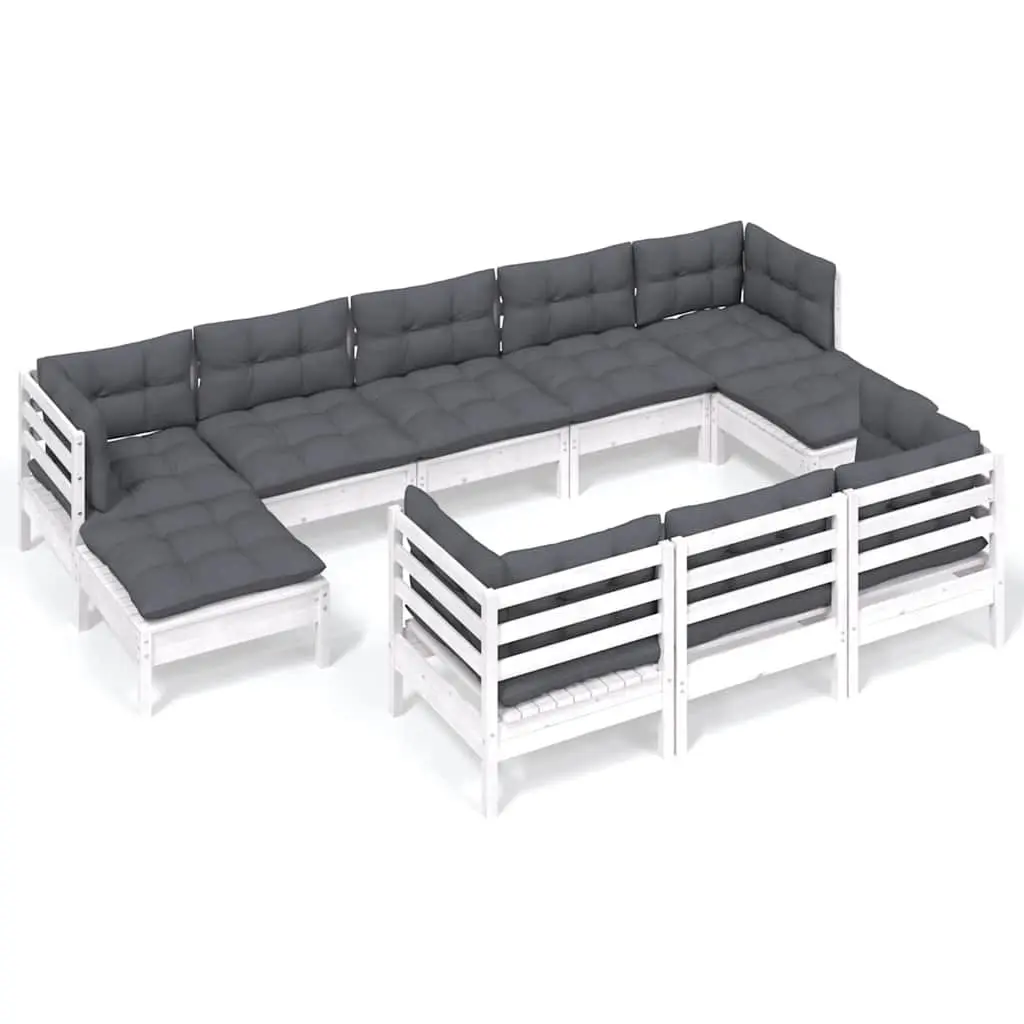 10 Piece White Outdoor Furniture Set with Cushions
