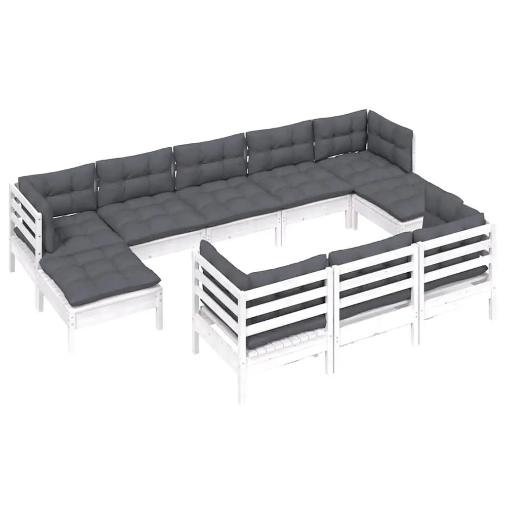 10 Piece White Outdoor Furniture Set with Cushions