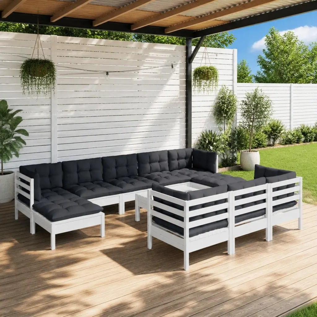 11 Piece White Solid Pinewood Garden Lounge Set