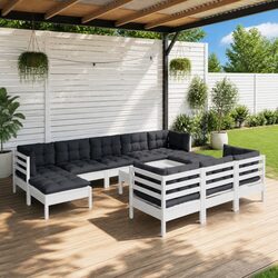 Premium 11 Piece White Solid Pinewood Garden Lounge Set