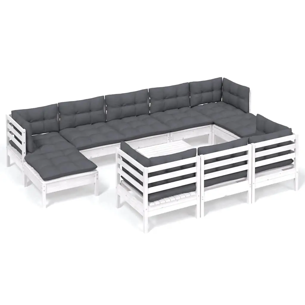 11 Piece White Solid Pinewood Garden Lounge Set
