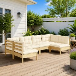 6-Piece Outdoor Modular Sofa Set with Cream Cushions