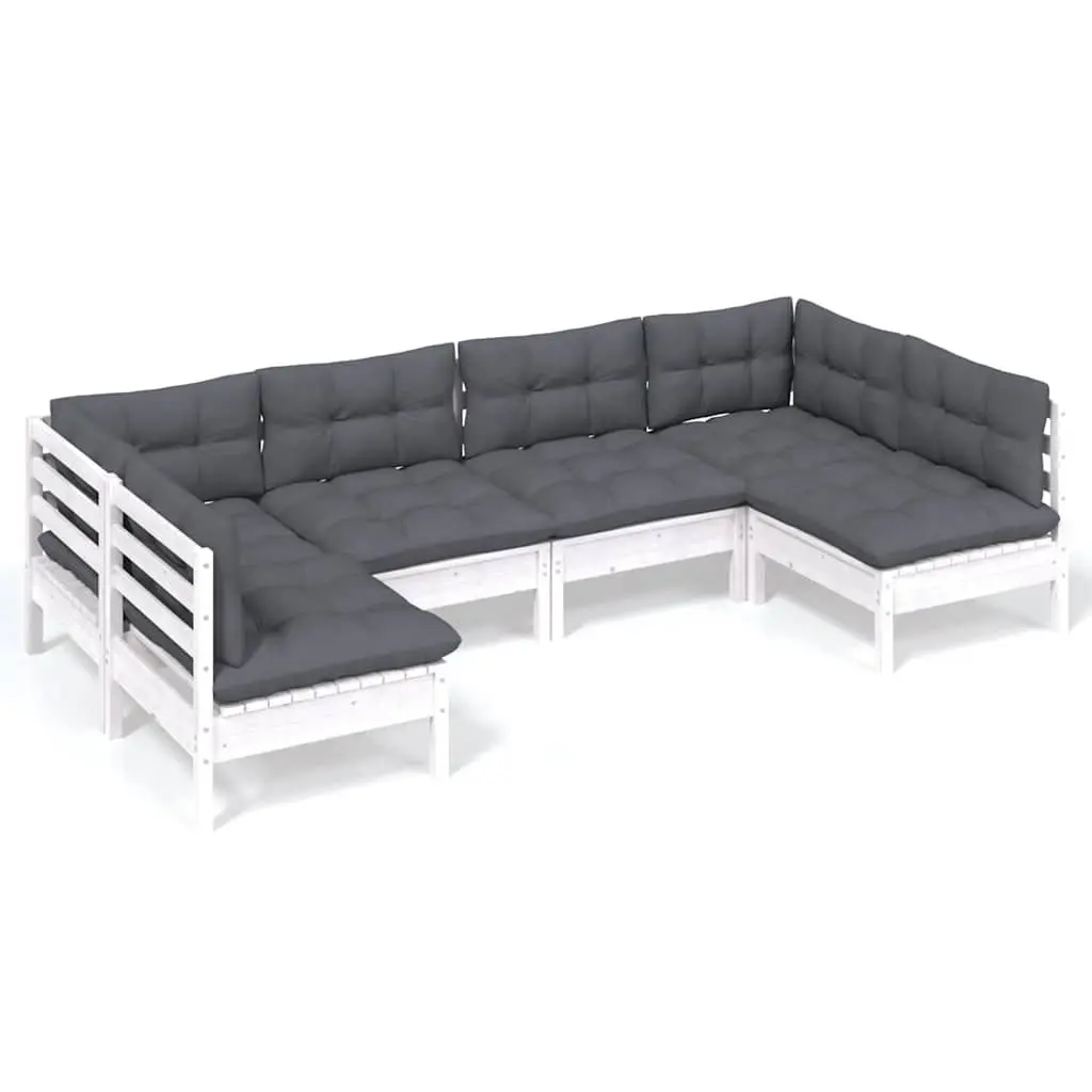 Garden Lounge Set Solid Pinewood 6 Piece Outdoor Furniture White Patio Seating
