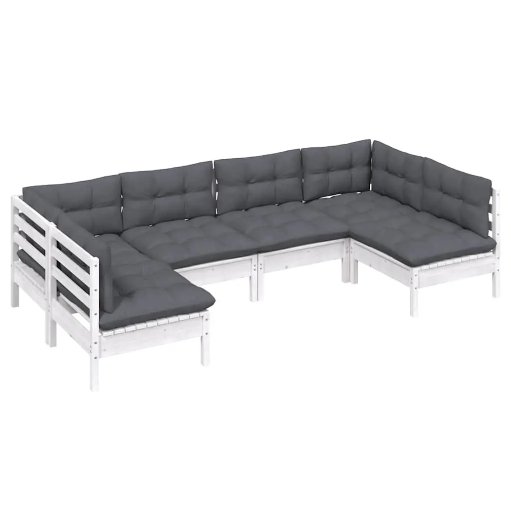 Garden Lounge Set Solid Pinewood 6 Piece Outdoor Furniture White Patio Seating