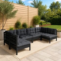 Black Modular 6-Piece Garden Lounge Set with Cushions