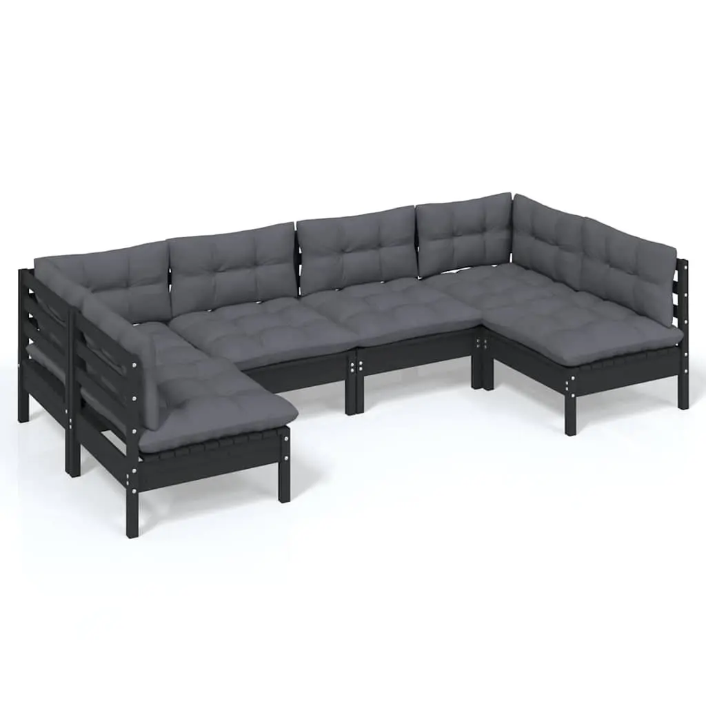 Black Modular 6-Piece Garden Lounge Set with Cushions
