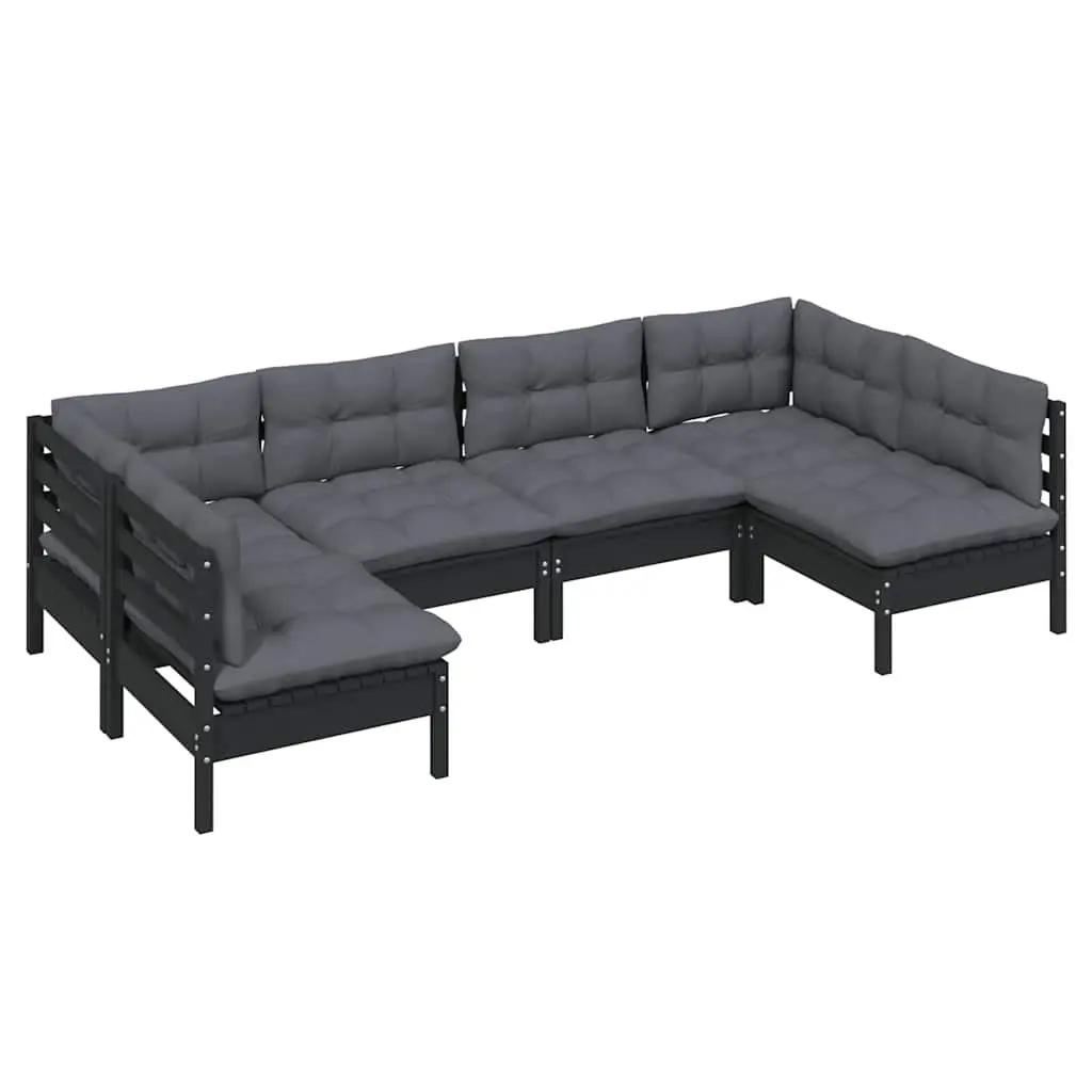Black Modular 6-Piece Garden Lounge Set with Cushions