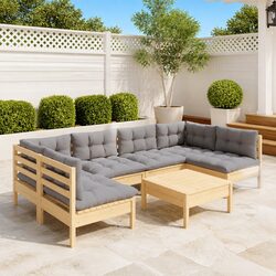 Durable 7 Piece Garden Lounge Set with Grey Cushions