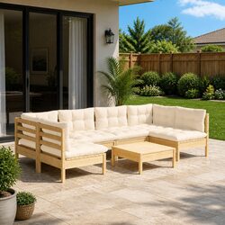7-Piece Garden Lounge Set with Cream Cushions