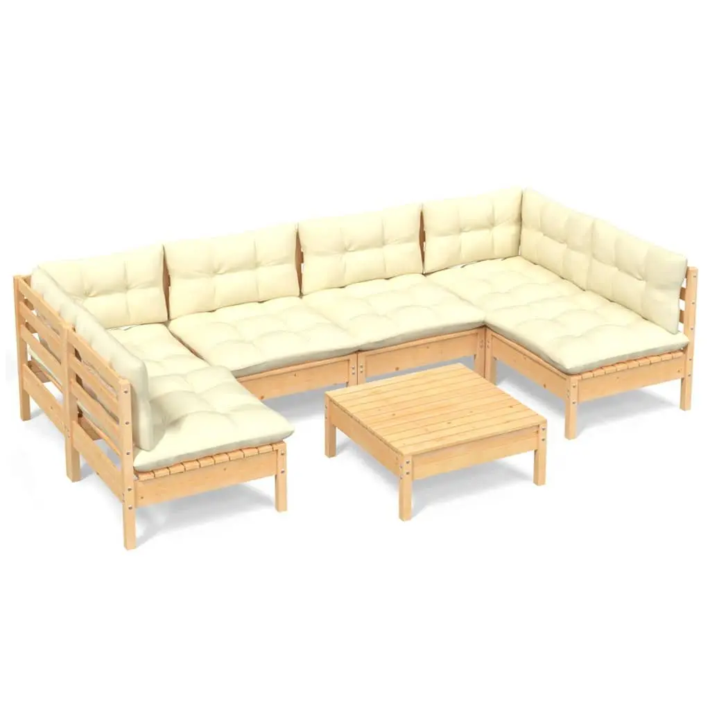 Garden Lounge Set Solid Pinewood 7 Piece Modular Seating Cream Cushions
