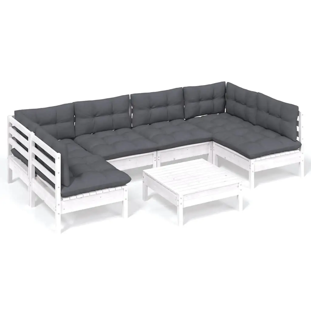 7 Piece Garden Lounge Set in White Solid Pinewood