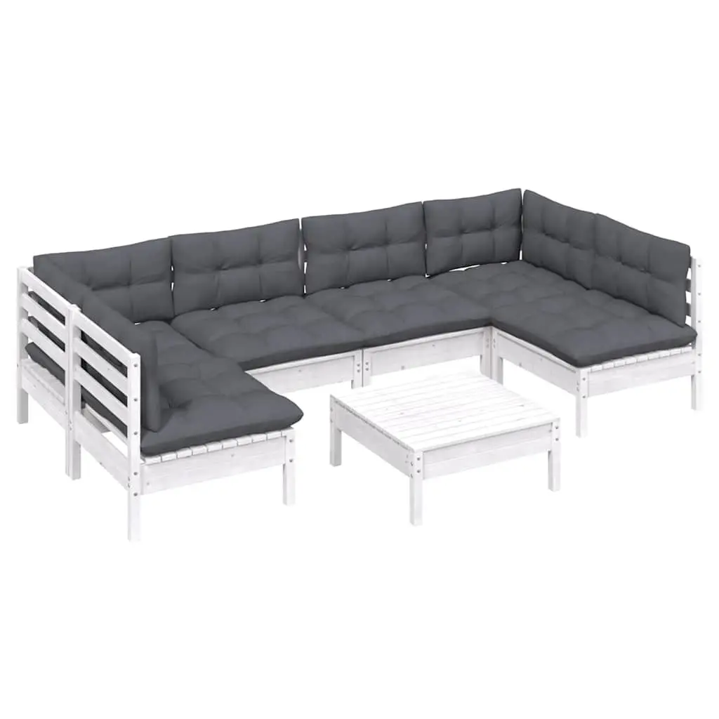 7 Piece Garden Lounge Set in White Solid Pinewood