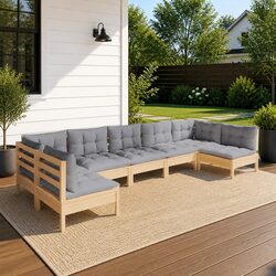 Durable 7 Piece Garden Lounge Set with Grey Cushions