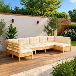 7-Piece Modular Outdoor Lounge Set in Cream Pinewood