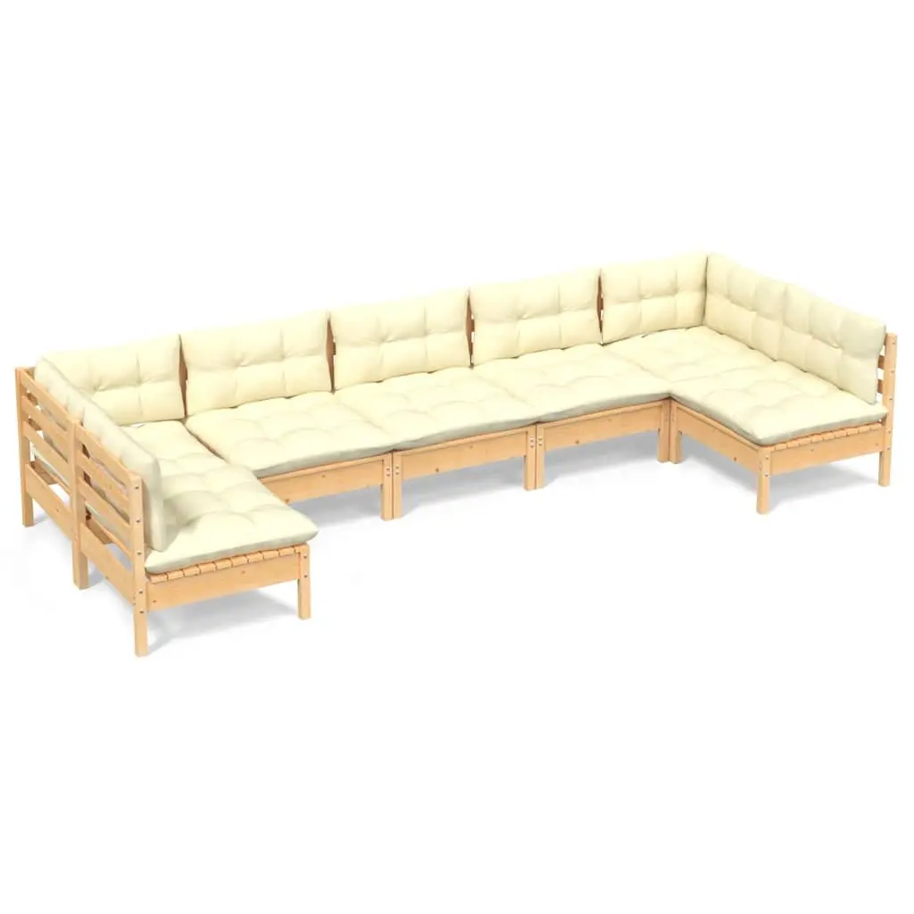 Garden Lounge Set Solid Pinewood 7 Piece Modular Cream
