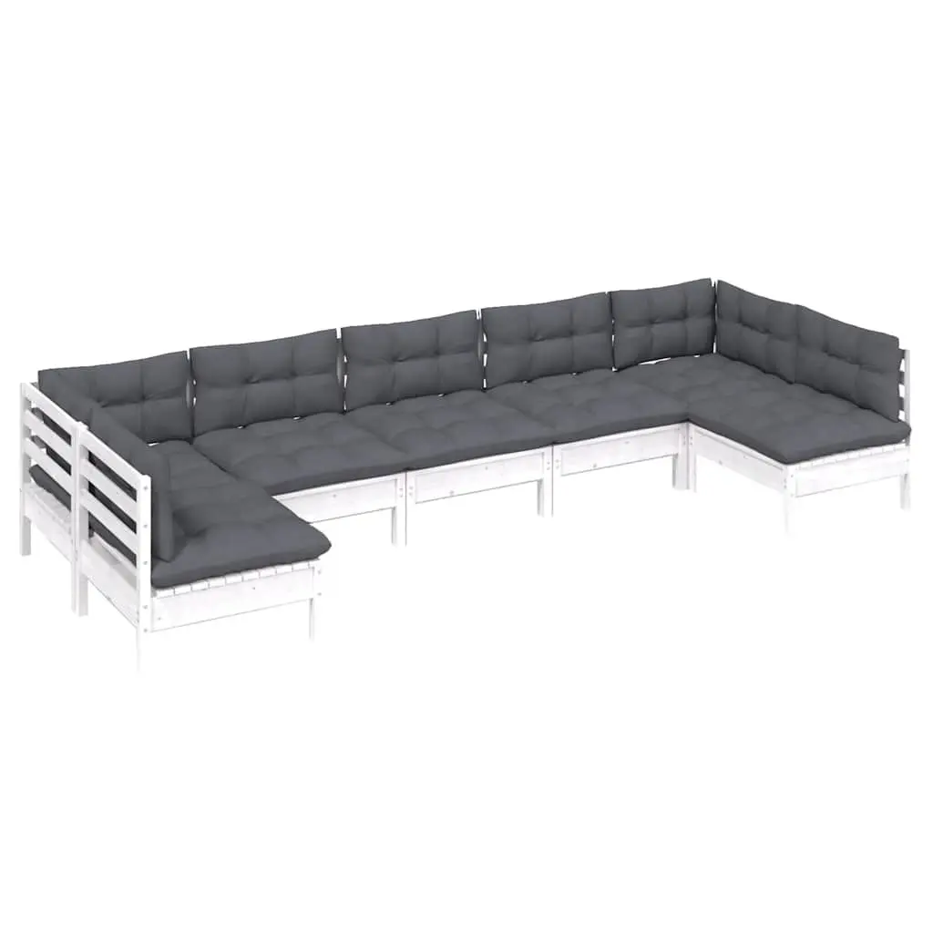 7-Piece White Solid Pinewood Garden Lounge Set with Cushions