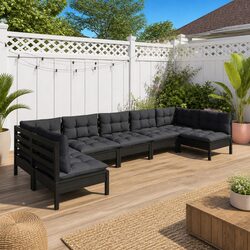 Black 7 Piece Garden Lounge Set with Cushions