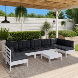 8 Piece White Solid Wood Garden Lounge Set for Outdoors