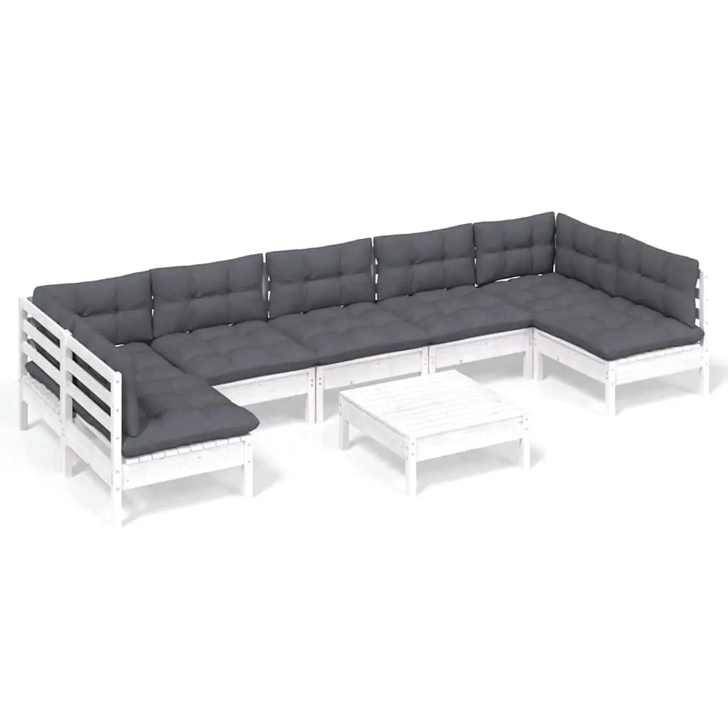 Garden Lounge Set Solid Pinewood 8 Piece White Modular