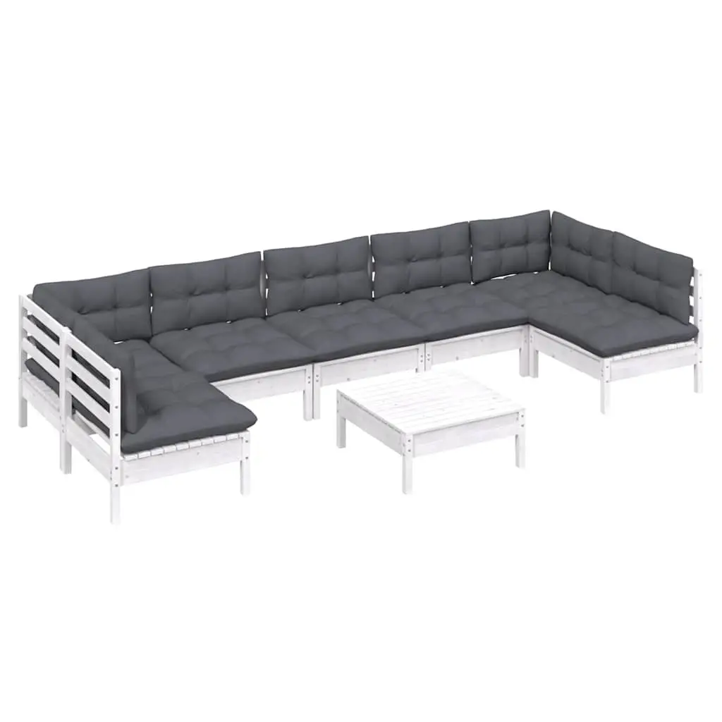 Garden Lounge Set Solid Pinewood 8 Piece White Modular
