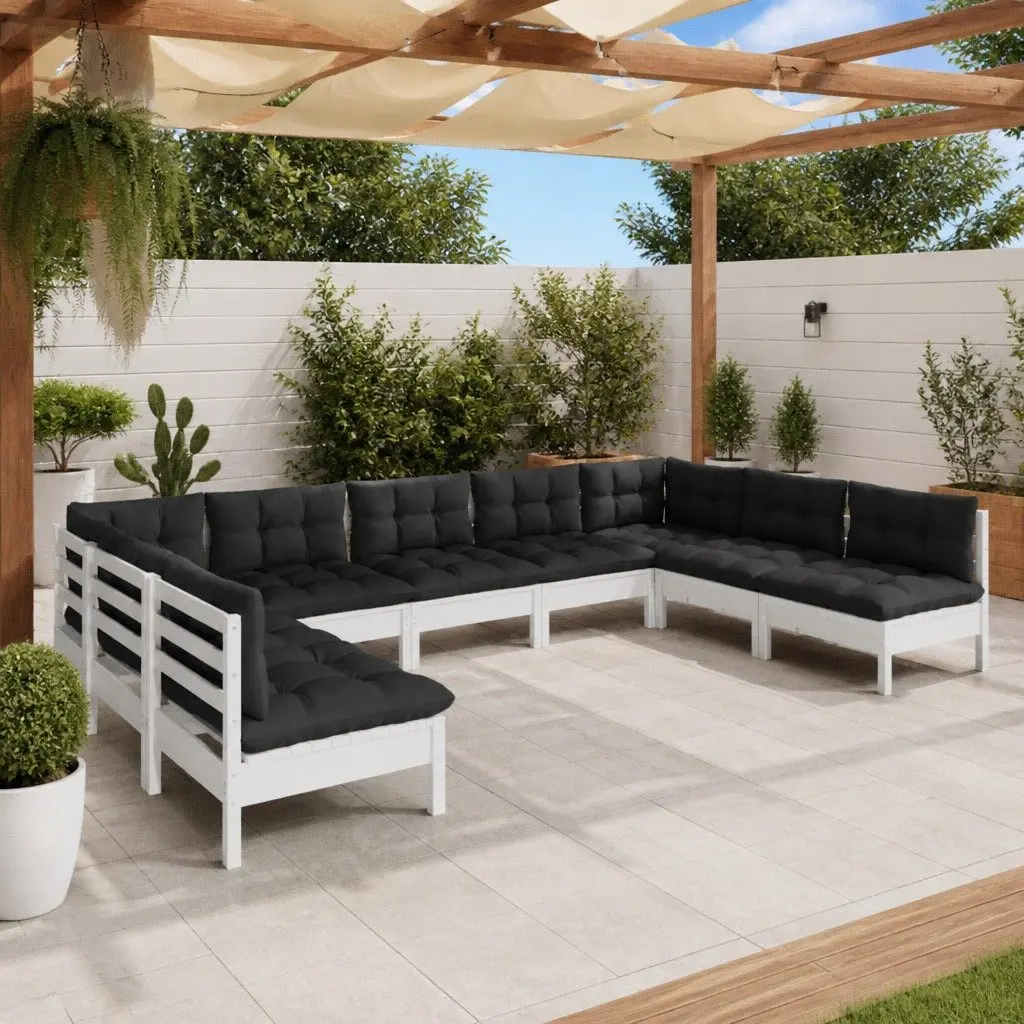 Garden Lounge Set Solid Pinewood 9 Piece Modular Outdoor Furniture White