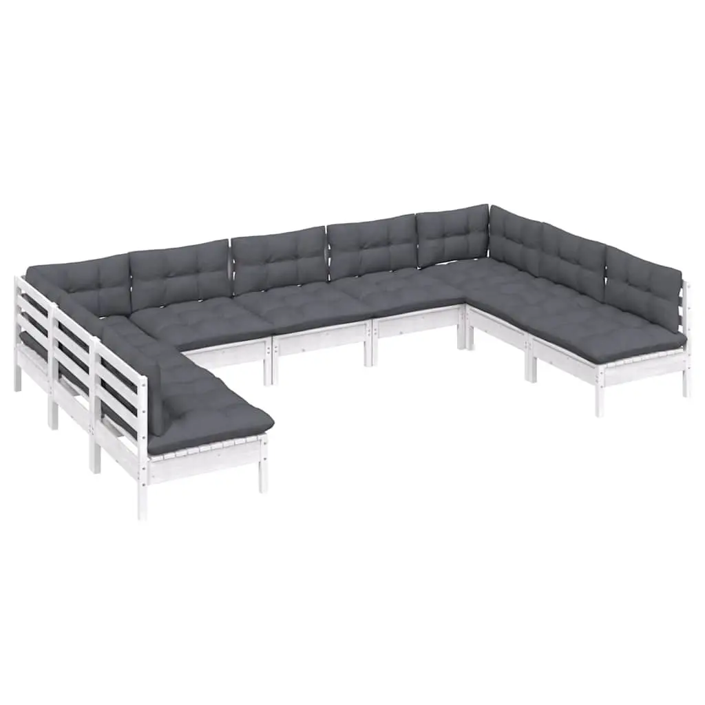 Garden Lounge Set Solid Pinewood 9 Piece Modular Outdoor Furniture White