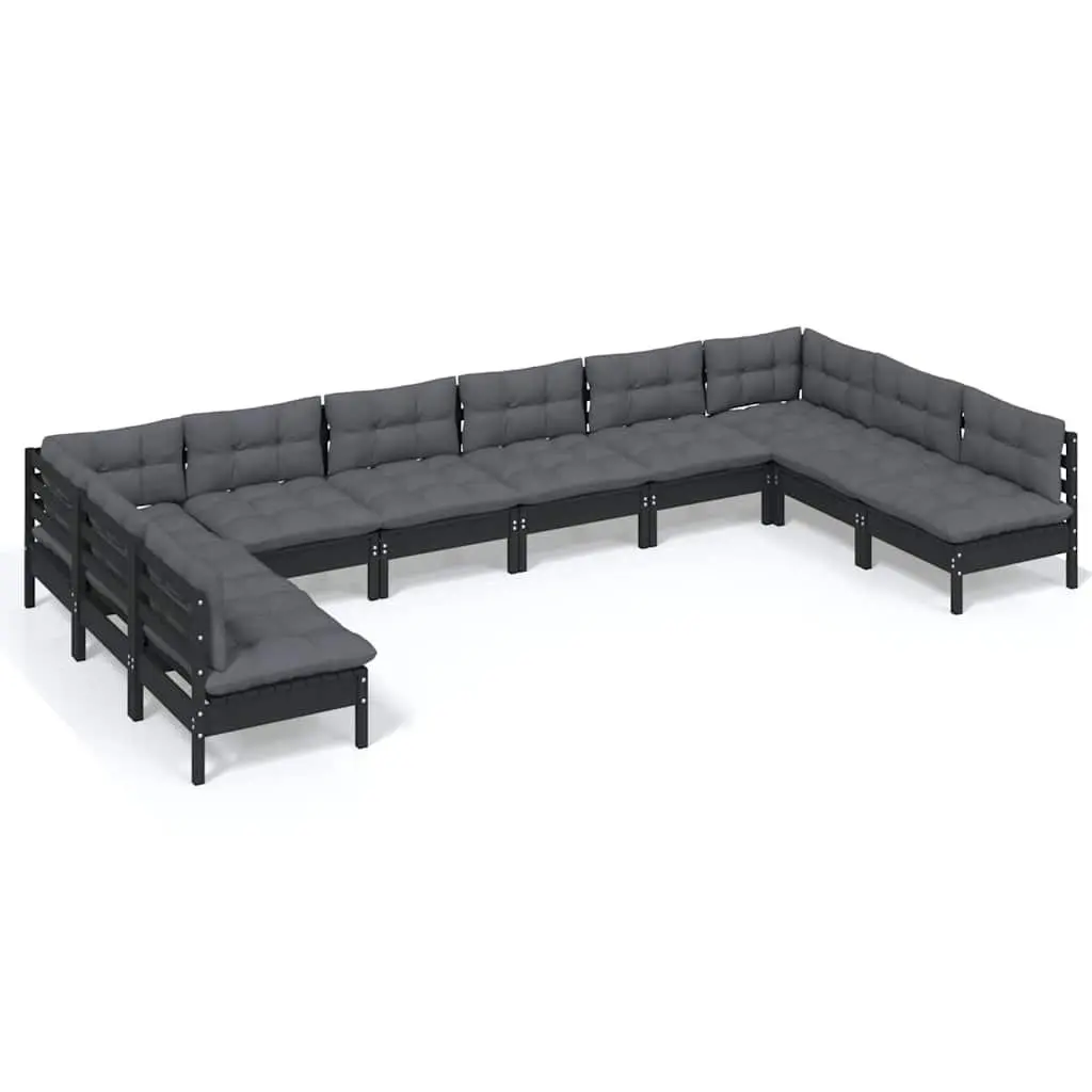 10 Piece Black Pinewood Garden Lounge Set