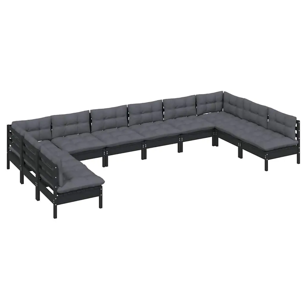 10 Piece Black Pinewood Garden Lounge Set