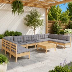 Durable 11 Piece Garden Lounge Set with Grey Cushions