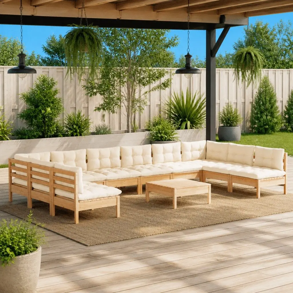 11 Piece Modular Garden Lounge Set in Cream