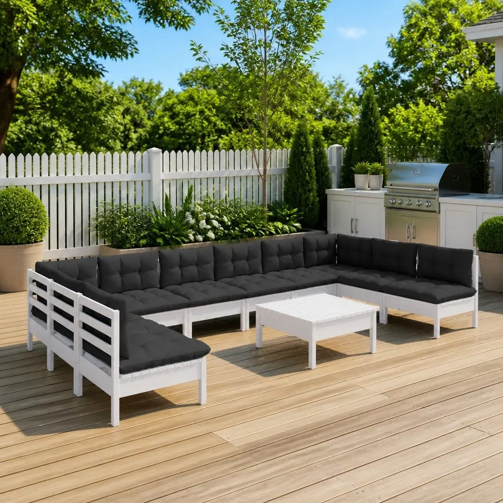 11 Piece Garden Lounge Set with White Cushions
