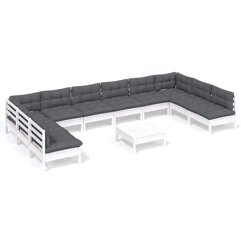 11 Piece Garden Lounge Set with White Cushions