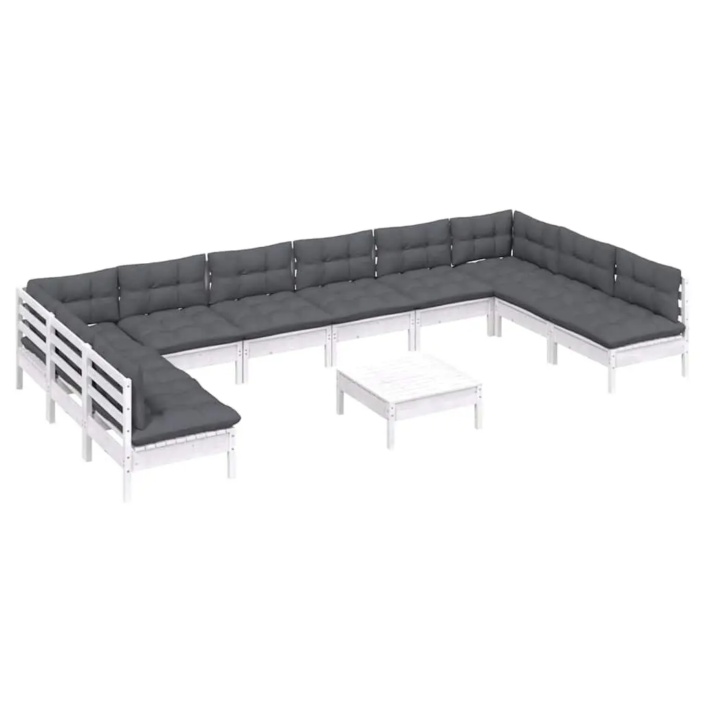 11 Piece Garden Lounge Set with White Cushions