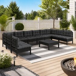 Black 11-Piece Modular Garden Lounge Set for Outdoor Comfort