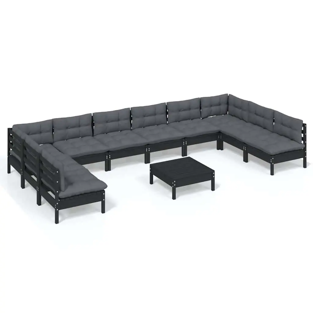 Black 11-Piece Modular Garden Lounge Set for Outdoor Comfort