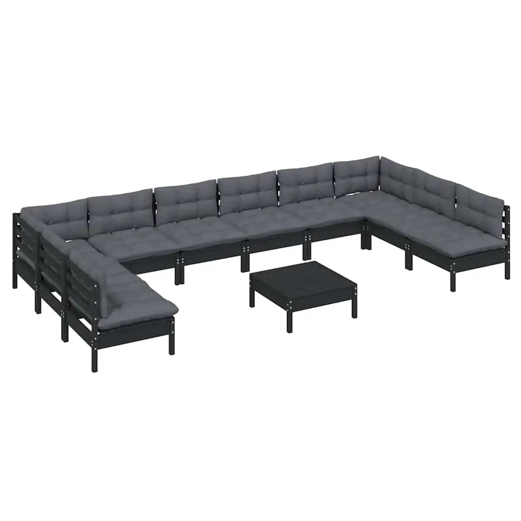 Black 11-Piece Modular Garden Lounge Set for Outdoor Comfort