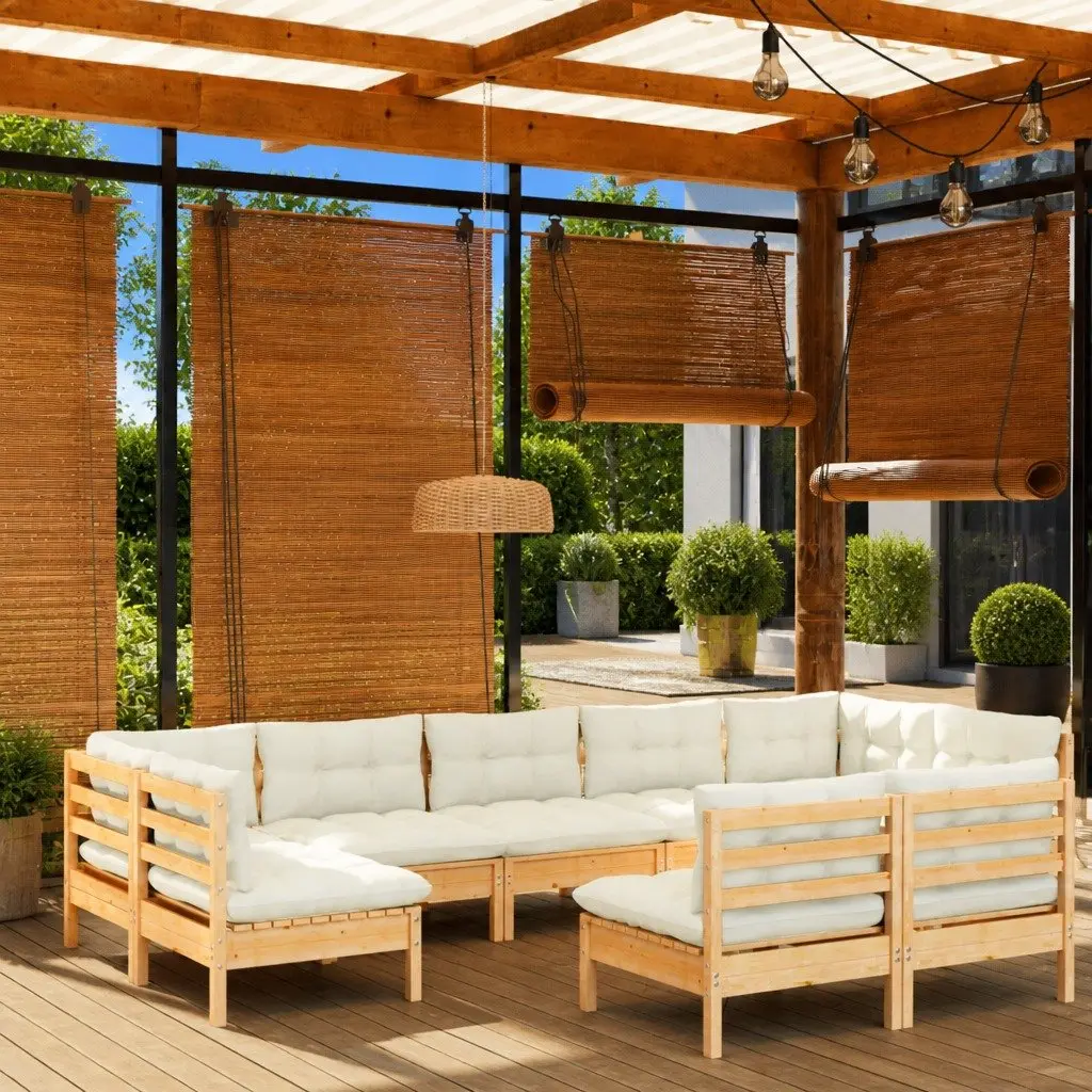 Garden Lounge Set Solid Pinewood 9 Piece Modular Outdoor Patio Furniture with Cream Cushions