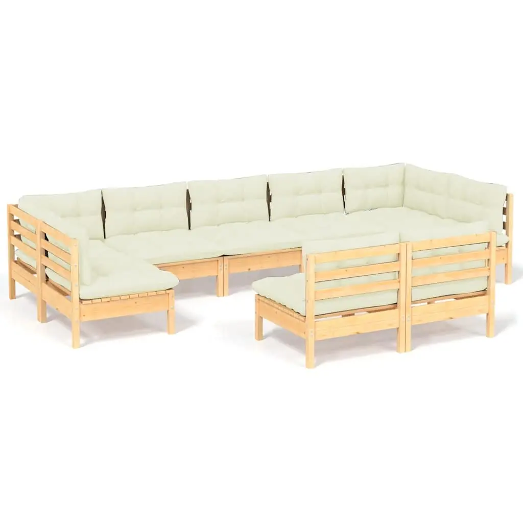 Garden Lounge Set Solid Pinewood 9 Piece Modular Outdoor Patio Furniture with Cream Cushions