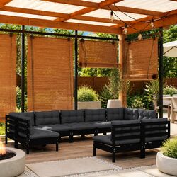 9 Piece Modular Garden Lounge Set in Black Pinewood