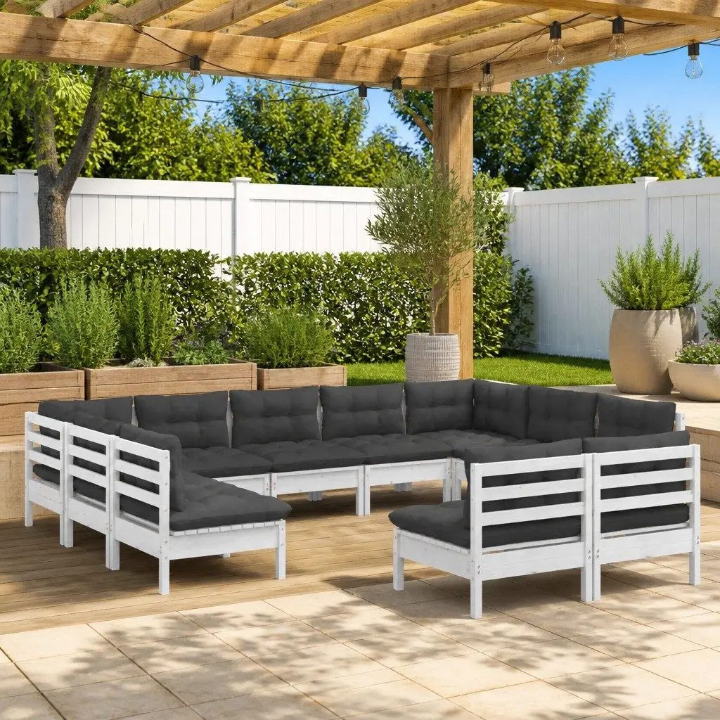 11-Piece Garden Lounge Set in White Pinewood