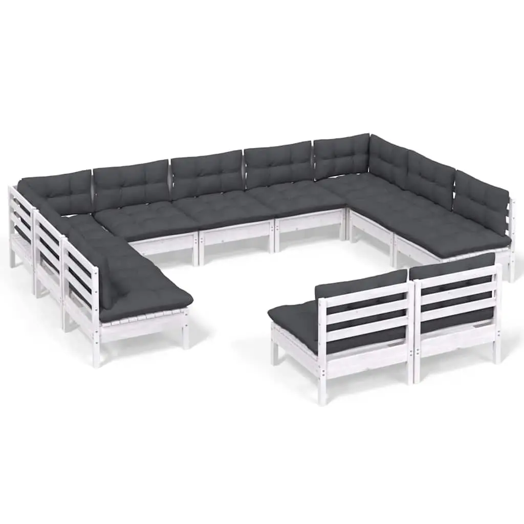 11-Piece Garden Lounge Set in White Pinewood