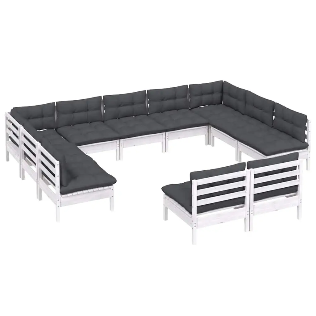 11-Piece Garden Lounge Set in White Pinewood