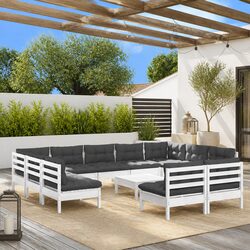 Sturdy 12-Piece White Pinewood Garden Lounge Set