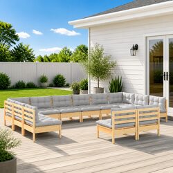 Exceptional 12 Piece Garden Lounge Set with Grey Cushions