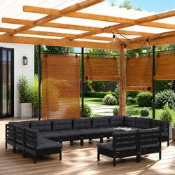 Durable Black Pinewood Garden Lounge Set with Cushions