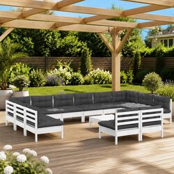 Durable 13 Piece Garden Lounge Set in White Pinewood