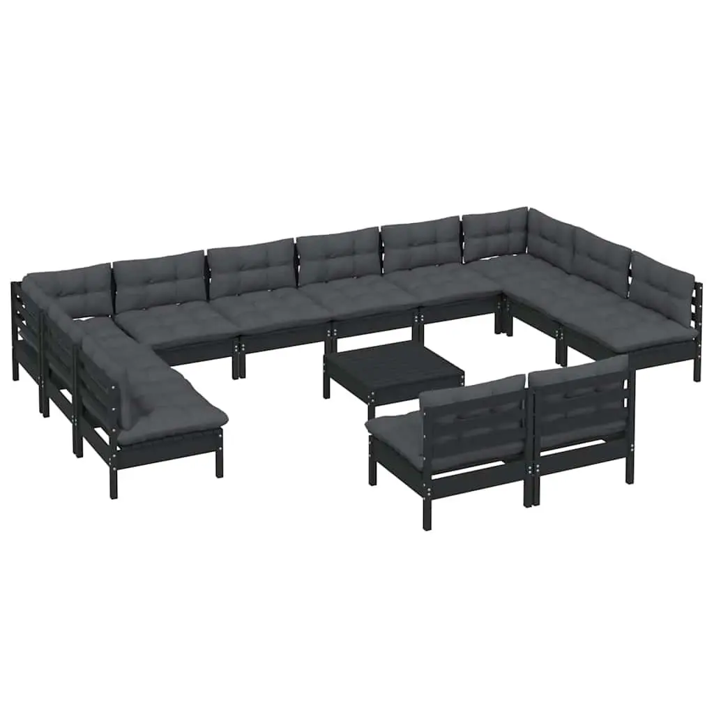 13-Piece Black Pinewood Garden Lounge Set