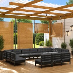 Premium Black Modular Pinewood Garden Lounge Set